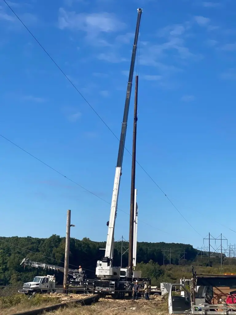 Utility work with a long reach crane in Cranberry Twp, PA