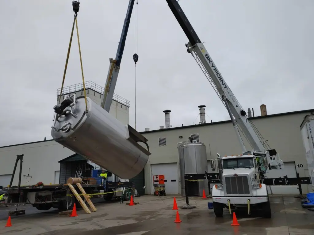 Tanks being tripped by Sky Point Crane at a manufacturer in Clearfield, PA