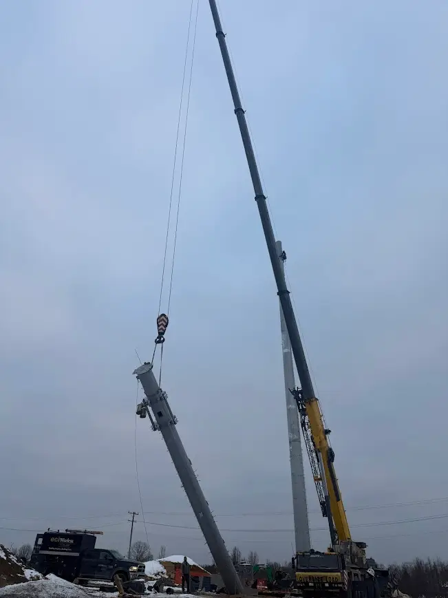 Stacking a mono pole cell tower near Slippery Rock University, PA