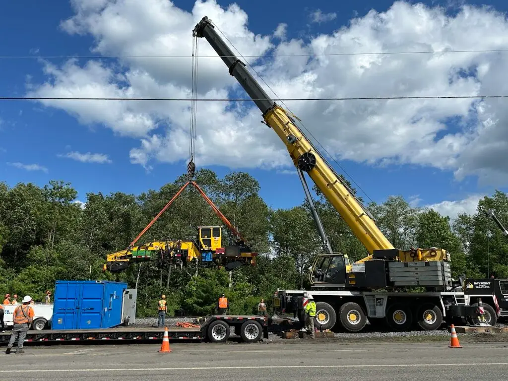 Altoona, PA train track repair equipment lifted by Sky Point Crane