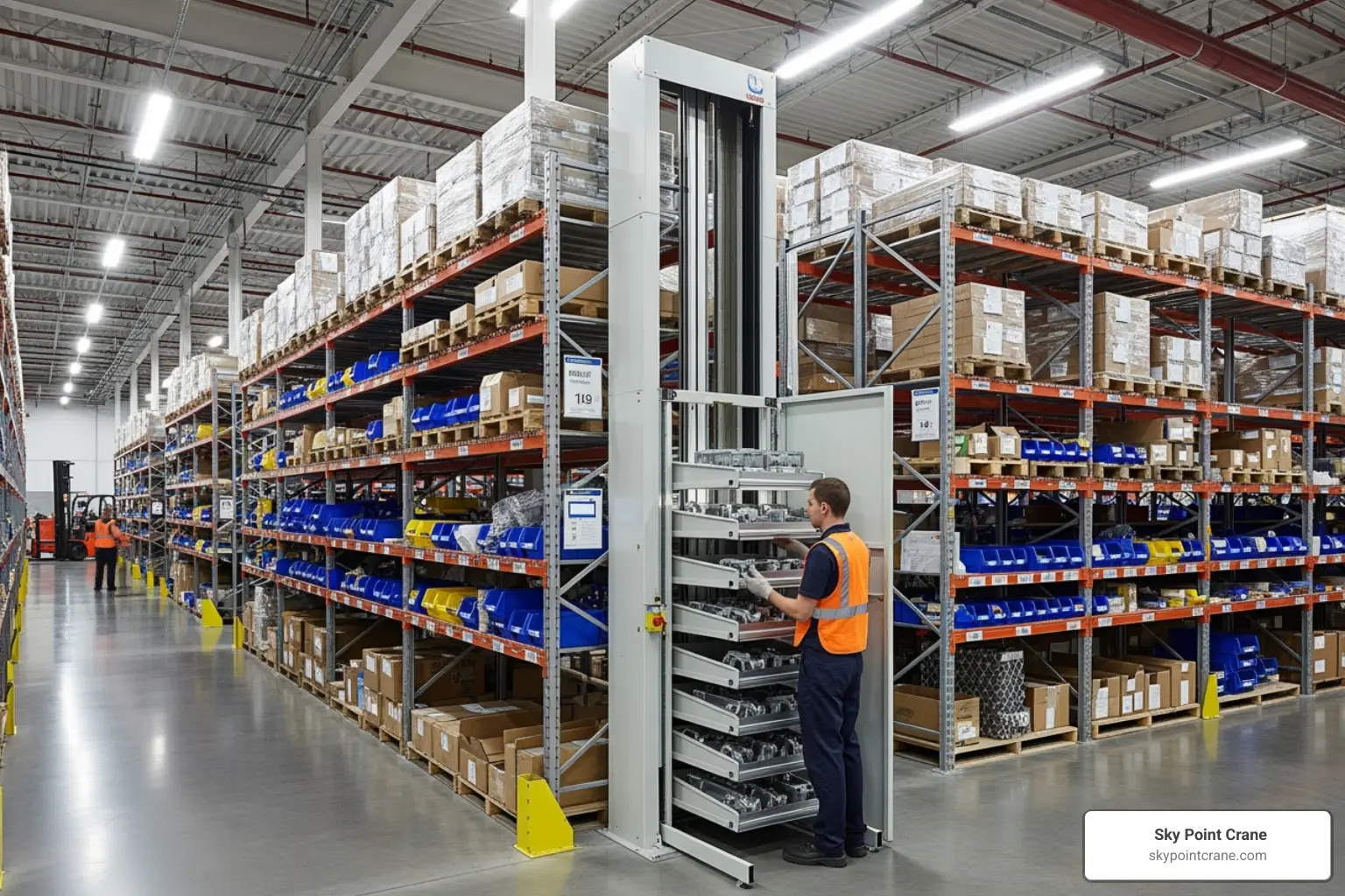 modern warehouse with vertical lift module - used vertical lift module